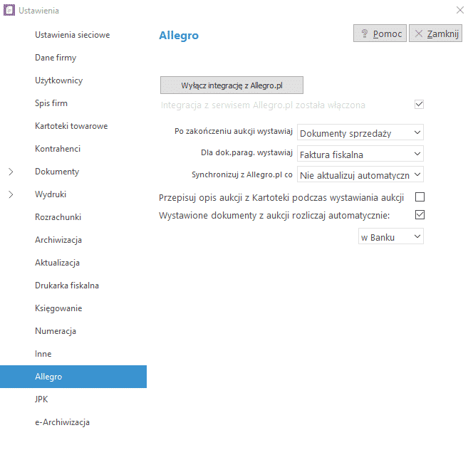 Skonfigurowanie integracji programu Ewa z serwisem aukcyjnym Allegro.pl